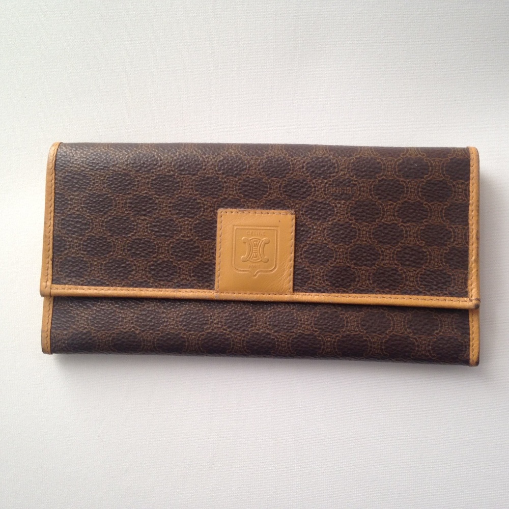 Authentic, Celine Canvas Brown Macadam Long Wallet